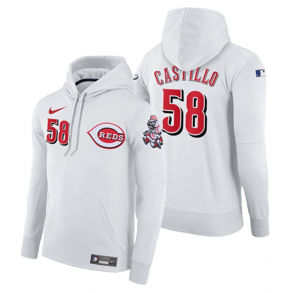 Men Cincinnati Reds #58 Castillo white home hoodie 2021 MLB Nike Jerseys